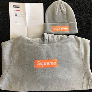 Supreme box logo hoodie size large grey orange